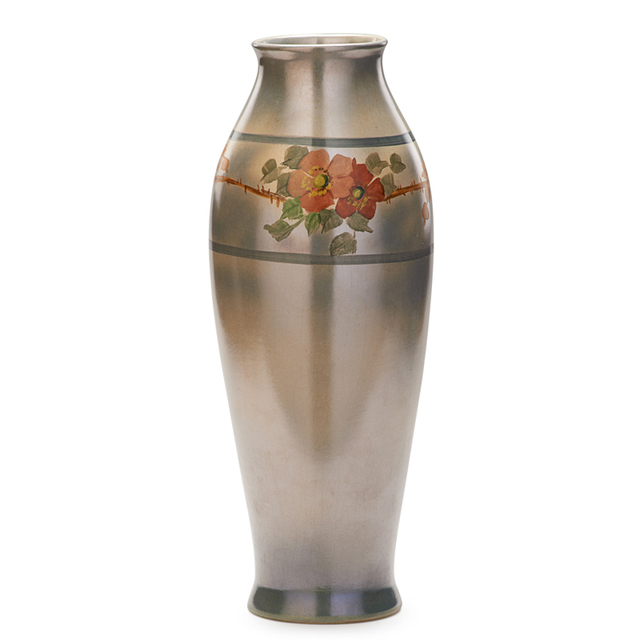 Roseville Pottery, ‘16" Pauleo Vase With Roses, Zanesville, OH’, ca. 1915, Rago/Wright