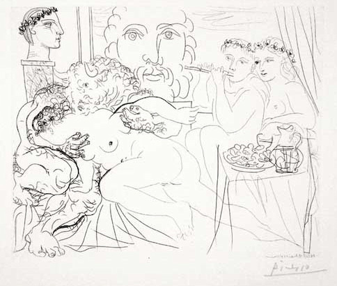 Pablo Picasso, ‘Autoportrait Trois Formes : Peintre couronné, Sculpteur en Buste et Minotaure amoureux (S.V. 84)’, 1933, Print, Etching, John Szoke