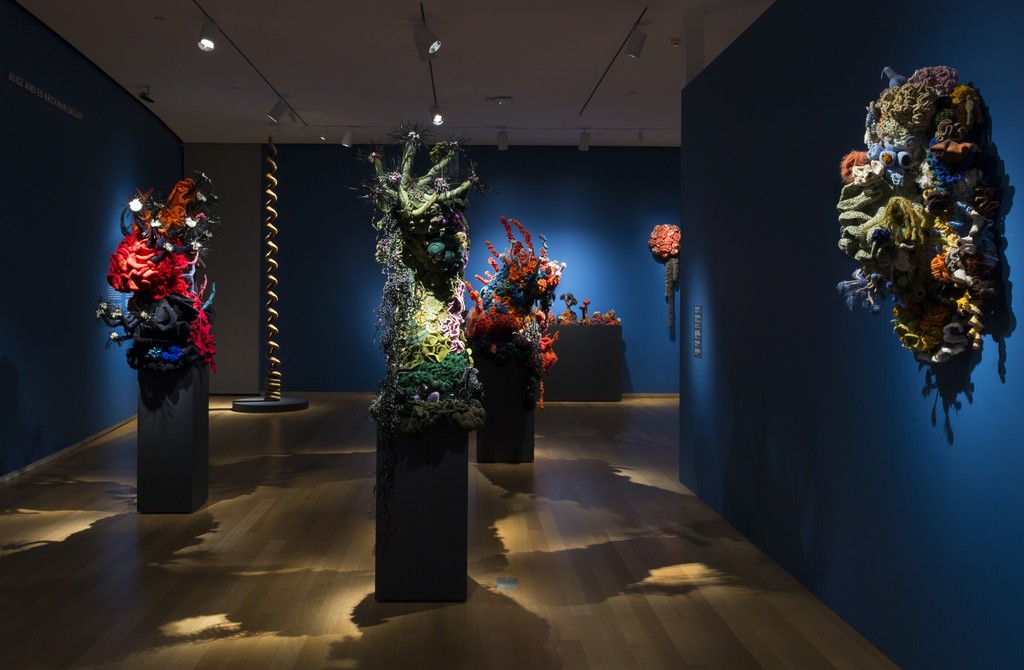 Installation view of 'Crochet Coral Reef: TOXIC SEAS', 2016. Photo by Jenna Bascom. Courtesy of the Museum of Arts and Design. Installation view of 'Crochet Coral Reef: TOXIC SEAS', 2016. Photo by Jenna Bascom. Courtesy of the Museum of Arts and Design.