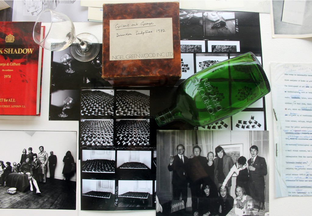 Selected art and ephemera related to Gilbert & George exhibitions at Nigel Greenwood Inc Ltd including Drunken Sculpture, 1972 and Reclining Drunk, 1973 Selected art and ephemera related to Gilbert & George exhibitions at Nigel Greenwood Inc Ltd including Drunken Sculpture, 1972 and Reclining Drunk, 1973