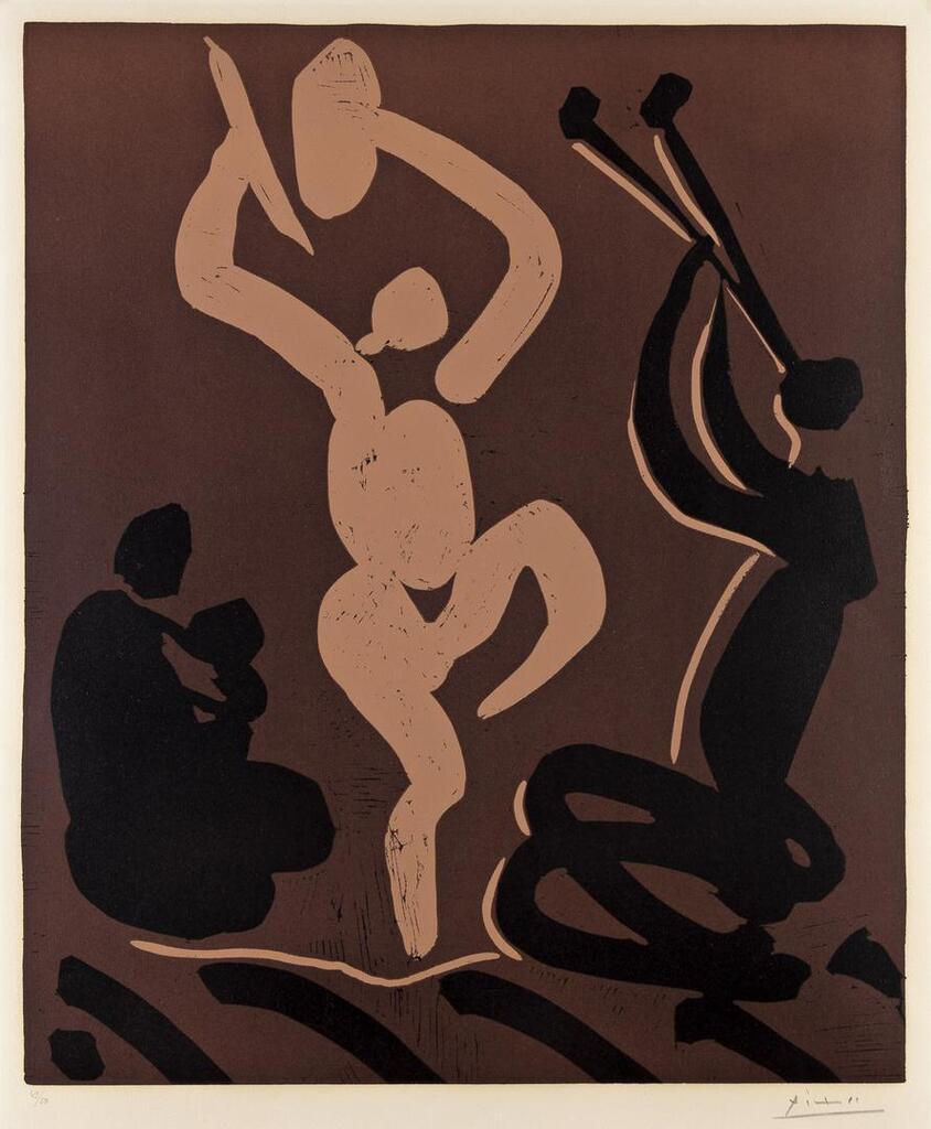 Pablo Picasso - Bacchanale avec une Femme assise tenant un Bébé (Mère, Danseur et Musicien)