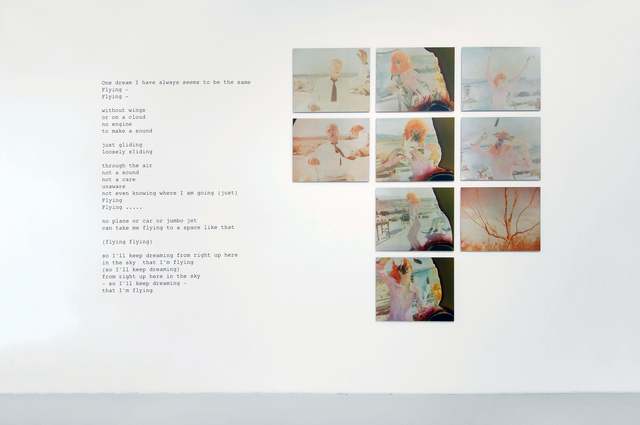 Stefanie Schneider, ‘Flying (Stage of Consciousness) - analog, mounted, installation featuring Udo Kier and Radha Mitchell’, 2008, Installation, 9 pieces (each 50x62cm) plus wall text and music, piece installed all included ca. 300x320cm, analog C-Prints hand-printed by the artists on Fuji Crystal Archive Paper, hand-printed by the artist, based on 9 Polaroids, Instantdreams