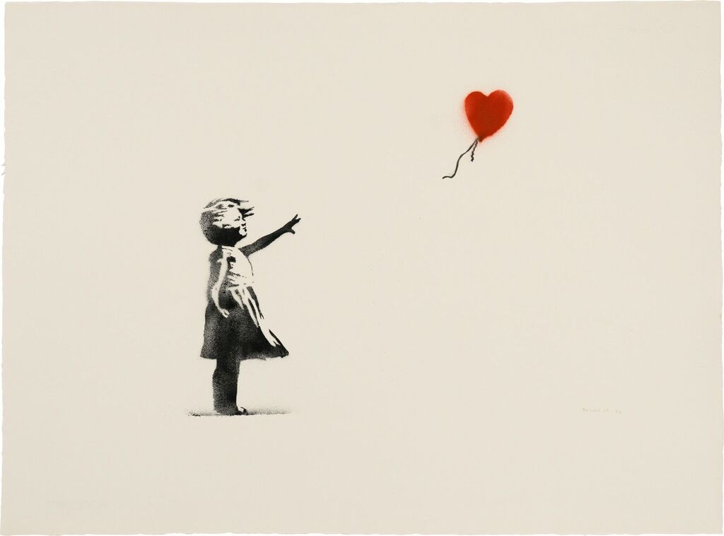 Banksy - Girl with Balloon & Morons Sepia