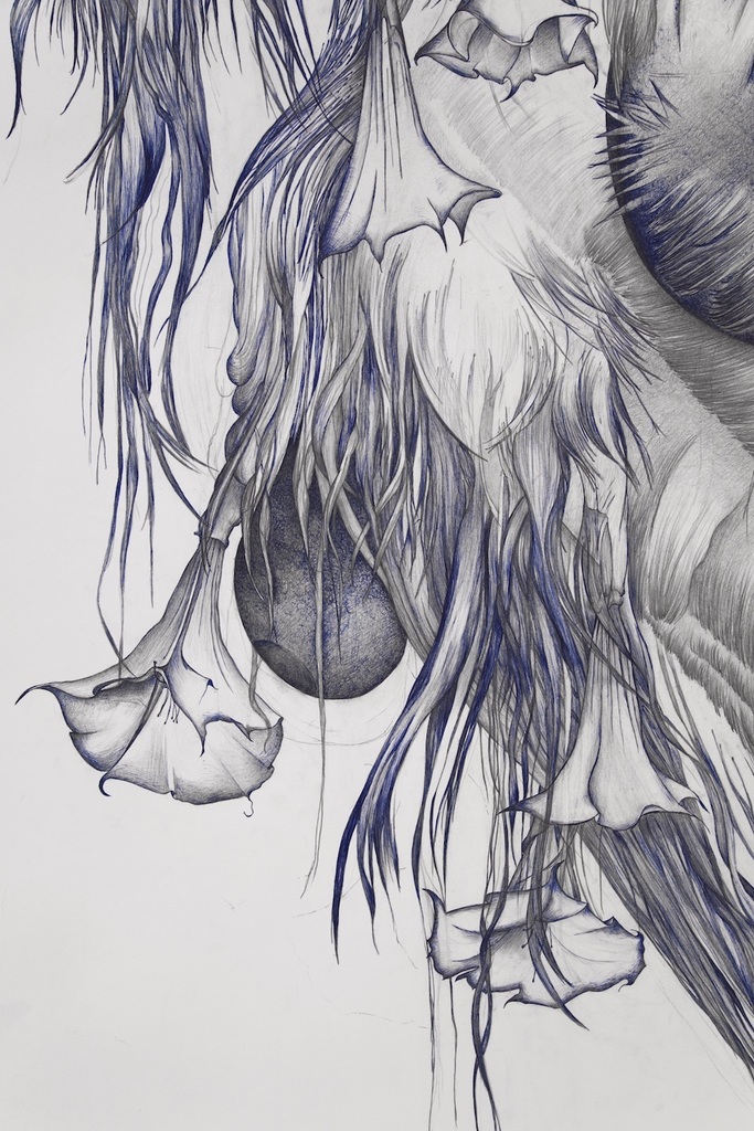 Marlene McCarty, Devil’s Snare, Male Pattern Baldness, Sag, Modern Mastery, Tumor or Goiter or Mammilla, Hell’s Bells (Detail), 2019, Appr. 178x228 cm. Courtesy the artist. Marlene McCarty, Devil’s Snare, Male Pattern Baldness, Sag, Modern Mastery, Tumor or Goiter or Mammilla, Hell’s Bells (Detail), 2019, Appr. 178x228 cm. Courtesy the artist.