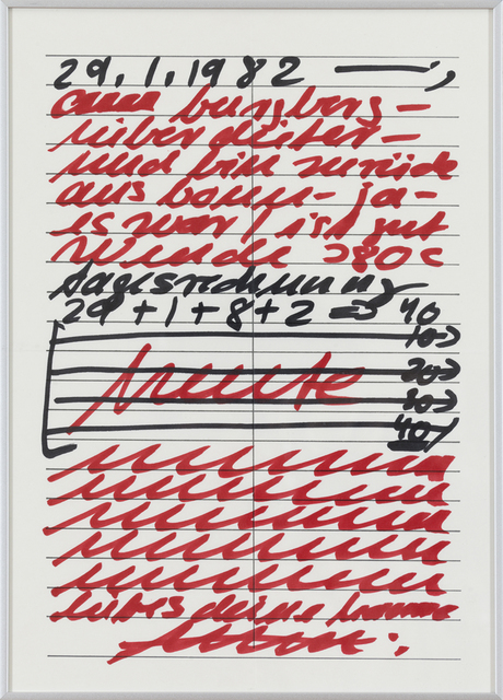 Hanne Darboven, ‘Untitled’, 1982, Drawing, Collage or other Work on Paper, Red and black felt tip pen on paper, Josée Bienvenu
