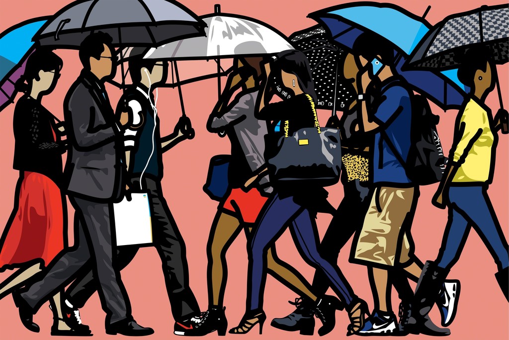 "Walking in the rain, Seoul" by Julian Opie © Julian Opie. All rights reserved, DACS 2015 Courtesy Julian Opie and Alan Cristea Gallery "Walking in the rain, Seoul" by Julian Opie © Julian Opie. All rights reserved, DACS 2015 Courtesy Julian Opie and Alan Cristea Gallery