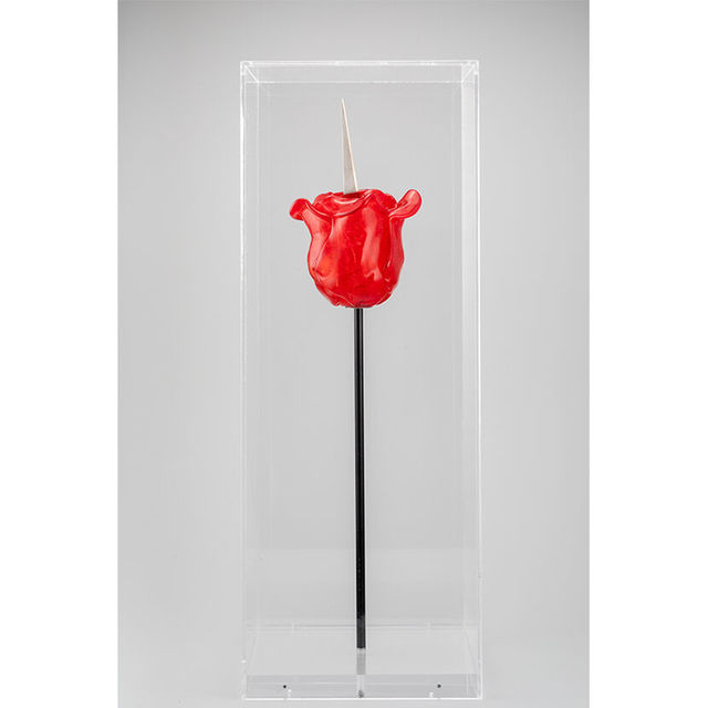 Renate Bertlmann, ‘Discordo Ergo Sum, Knife-rose’, 2019, Sculpture, Murano glass and metal, covered by an acrylic box, artrepublic