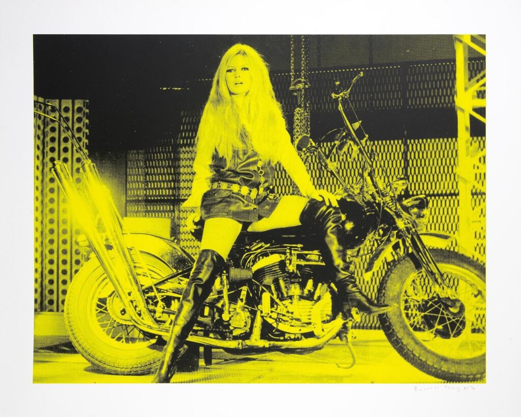 Russell Young - Bardot on Motorcycle (Yellow), from Fame + Shame