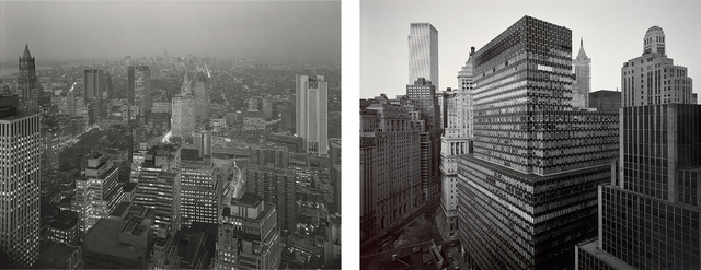Nicholas Nixon, ‘View of First National City Bank Building from Battery Plaza and View Towards Midtown from Wall Street’, 1975, Photography, Two gelatin silver prints., Phillips
