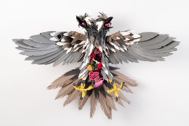 Johnston Foster, ‘Divided Sky III’, 2018, Sculpture, Scrap metal, screws, vinyl house siding, PVC, electrical wires, misc. plastics and textiles, glass marble, steel hardware, Freight + Volume