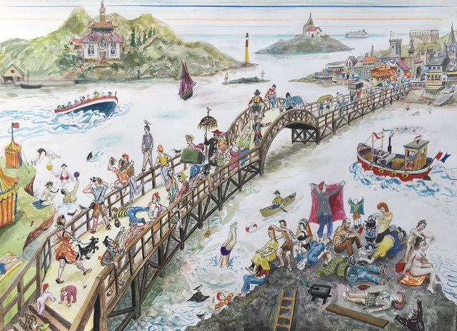 Chris Orr, ‘The Bridge’, 2019, Drawing, Collage or other Work on Paper, Watercolour, ink and pencil on paper, Jill George Gallery