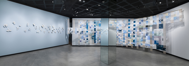 Fran Siegel, ‘Lineage through Landscape: Tracing Egun in Brazil’, 2015-2017, Installation, Suspended Drawing: pencil, pigment, gold leaf, string, and collage on cut drafting film, scrim, cyanotype, sewn and printed fabric. Leaves: porcelain, Fowler Museum at UCLA