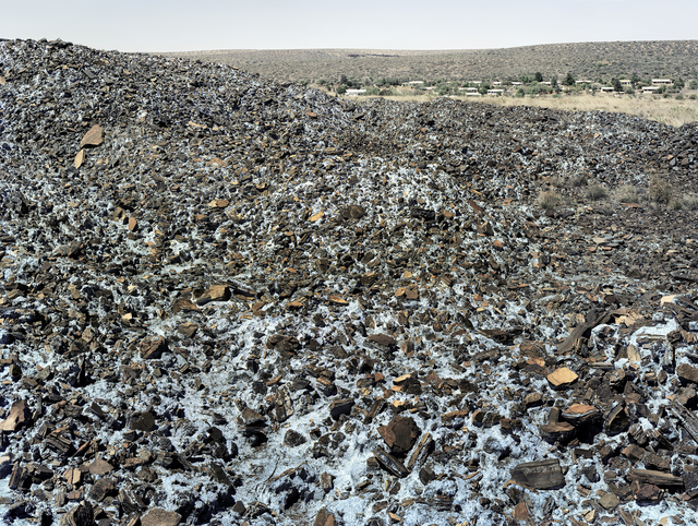 David Goldblatt, ‘Highly carcinogenic blue asbestos waste on the Owendale Asbestos Mine tailings dump, near Postmasburg, Northern Cape. The prevailing wind was in the direction of the mine officals' houses at right. 21 December 2002’, 2002, Photography, Digital print in pigment inks on 100% cotton rag, Goodman Gallery