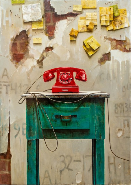 Dmitry Yuzefovich, ‘Red Phone - Vibrant still life oil on canvas’, 2020, Painting, Oil paint, canvas, Oeno Gallery