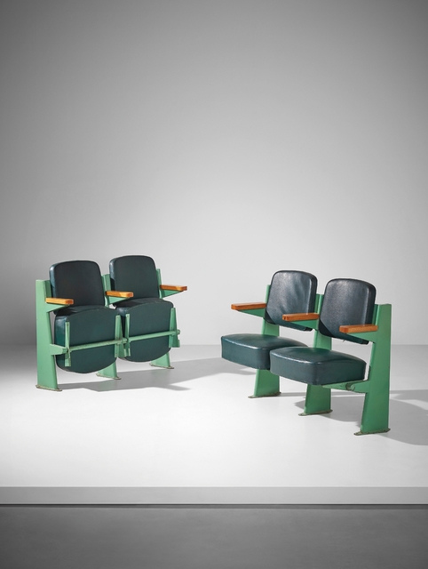 Jean Prouvé, ‘Pair of two-seater lecture hall armchairs, designed for the Faculté de Lettres, Université de Besançon’, 1952-1956, Phillips