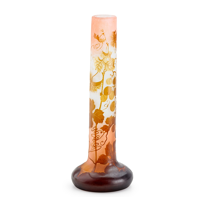 Galle, ‘Tall Vase With Grapes, France’, Early 20th C., Design/Decorative Art, Acid-Etched Cameo Glass, Rago/Wright
