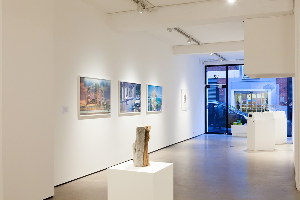 Beirutopia, by Randa Mirza (on wall), Olive Branch by Khaled Jarrar (foreground) and Buzzwords by Yara El-Sherbini (near window). Beirutopia, by Randa Mirza (on wall), Olive Branch by Khaled Jarrar (foreground) and Buzzwords by Yara El-Sherbini (near window).