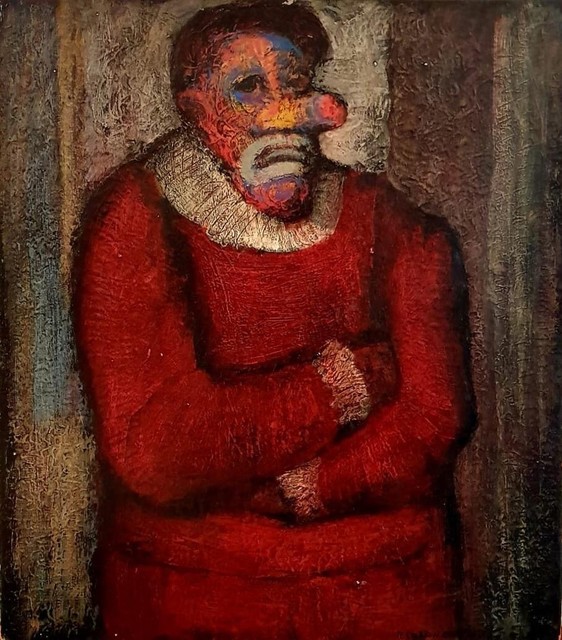 Rafael Coronel, ‘Payaso’, 1954, Painting, Mixed on masonite, Aguafuerte Galería