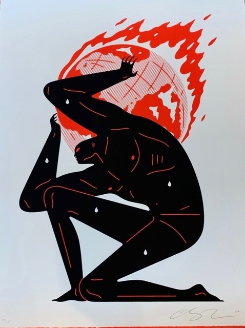 Cleon Peterson, ‘World on Fire (White)’, 2020, Print, Hand pulled black and red screen print on 290 gsm Arches Rag paper with deckled edges. Artwork, Artsy x Forum Auctions