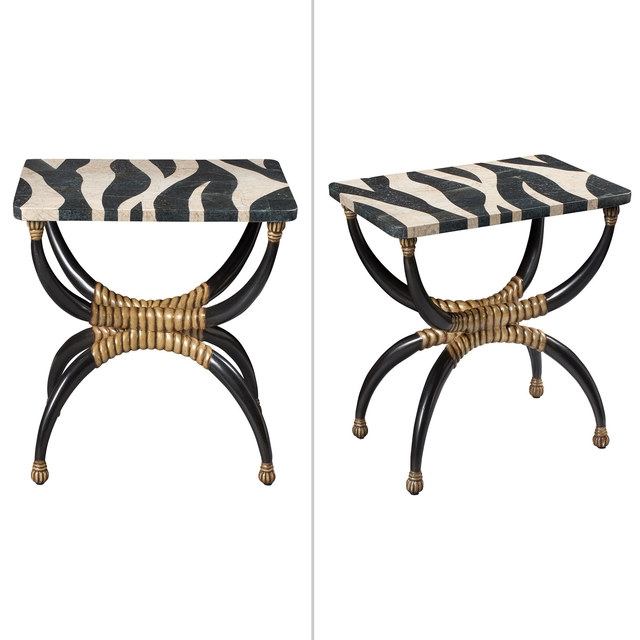 ‘Pair of Faux Zebra Painted Marble and Wood Side Tables, Modern’, Design/Decorative Art, Doyle