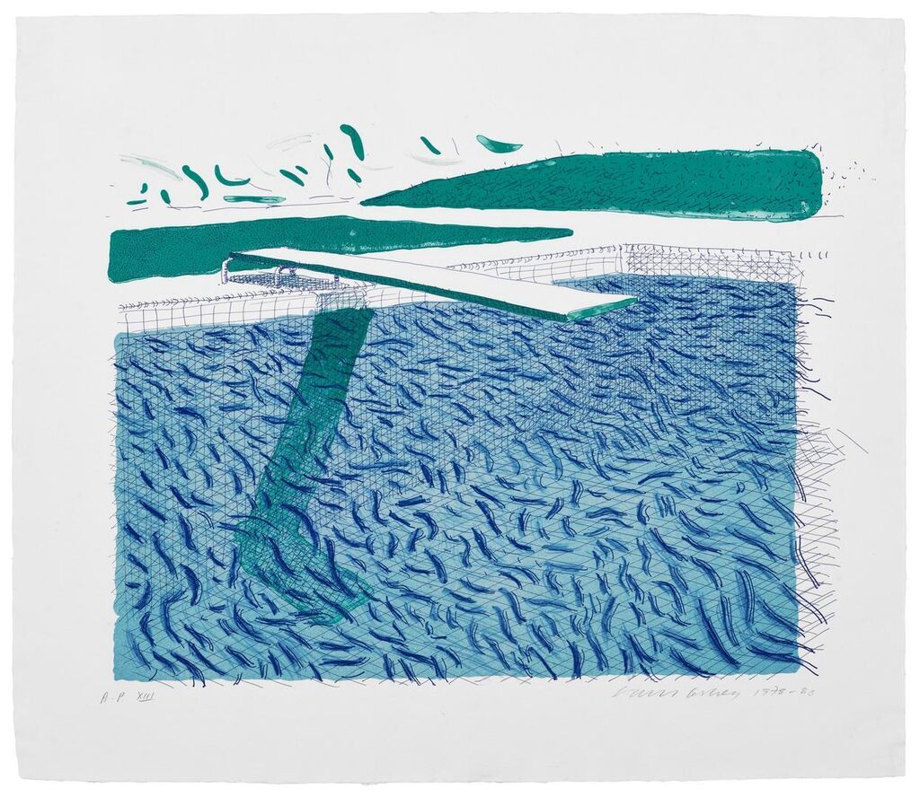 David Hockney - Lithographic Water Made of Lines, Crayon, and a Blue Wash