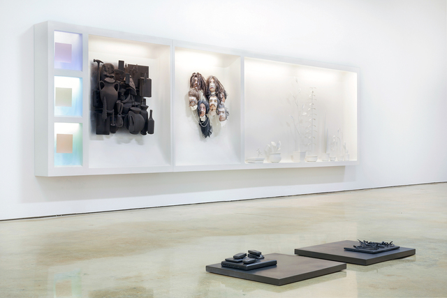 Michael Jones McKean, ‘we float above to spit and sing (installation view)’, 2014, Sculpture, Wood, shellac, wax, prosthetic silicone, makeup, jewelry. hair, fabric, lights, stainless steel, resin, rubber, tar, plastic embedded meteorite fragments., Emerson Dorsch