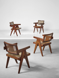 Set of four “Office” armchairs, model no. PJ-SI-28-A, designed for the Architects Office, Secrétariat, and administrative buildings, Chandigarh