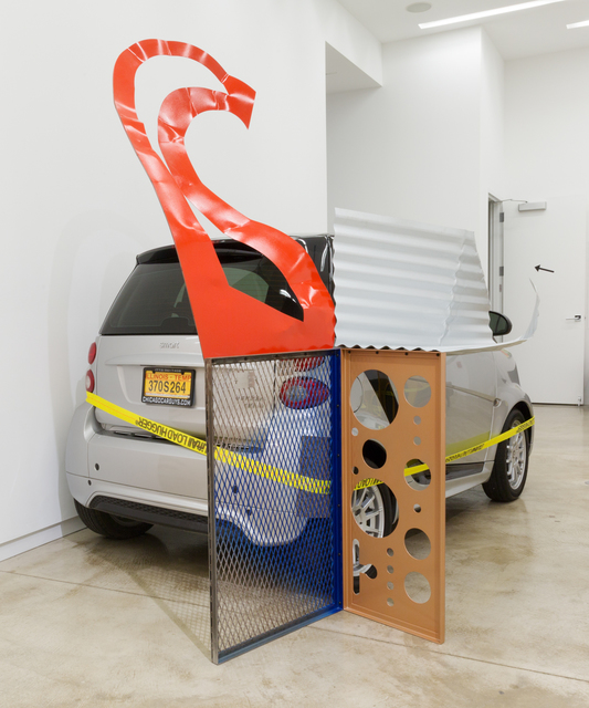 Jessica Stockholder, ‘Assist #1 A Cyst’, 2015, Installation, Painted metal, ratchet clamp with yellow webbing, felt (if needed), some kind of found support to clamp the work to., Kavi Gupta