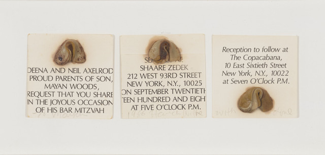 Hannah Wilke, ‘Bar Mitzvah’, 1985, Mixed Media, Three chewing gum sculptures on invitation paper, LaiSun Keane