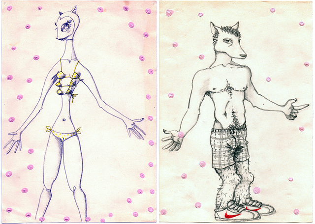 Itziar Bilbao Urrutia, ‘Beach Couple Diptych’, 2000, Drawing, Collage or other Work on Paper, Acrylic paint, gouache and felt tip markers on paper, IFAC Arts