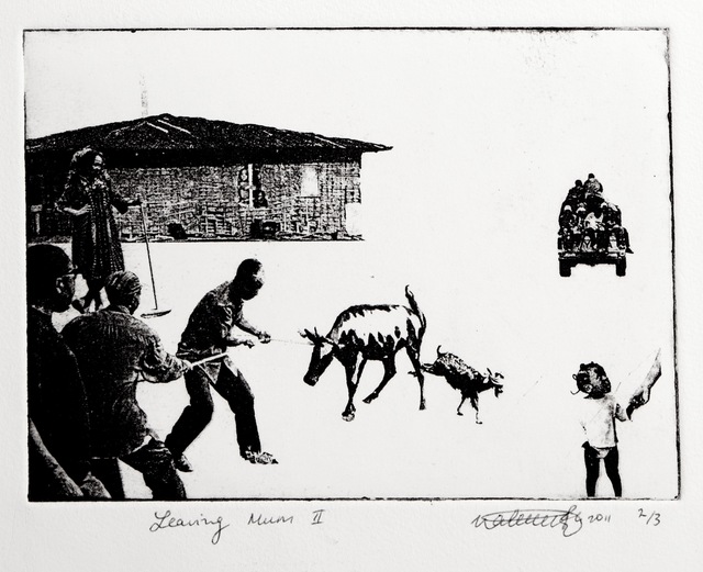 Nathalie Mba-Bikoro, ‘Leaving Mum II ’, 2011, Photography, Photo-etching black ink on ivory paper, Omenka Gallery
