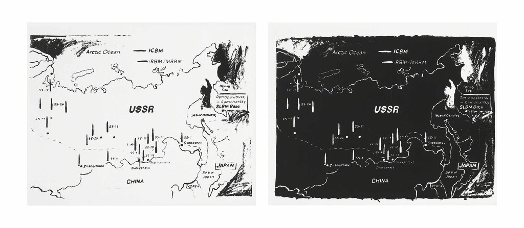 Andy Warhol - Map of Eastern U.S.S.R. Missile Bases 1984-1985 (White) Map of Eastern U.S.S.R. Missile Bases 1984-1985 (Black)