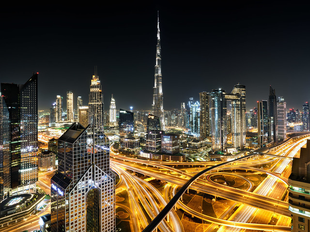 Andrew Prokos, ‘View of Burj Khalifa and Dubai at Night’, 2020, Photography, Archival Pigment Print, Andrew Prokos Fine Art Photography