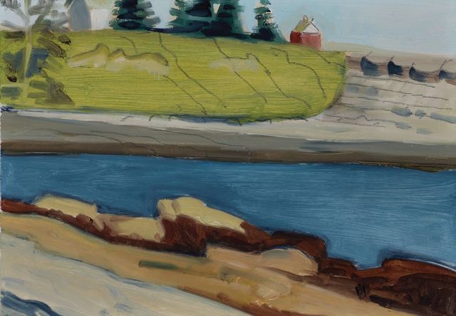 Lois Dodd, ‘Pond with a Barn in Background’, 1990, Painting, Oil on aluminum, Doyle