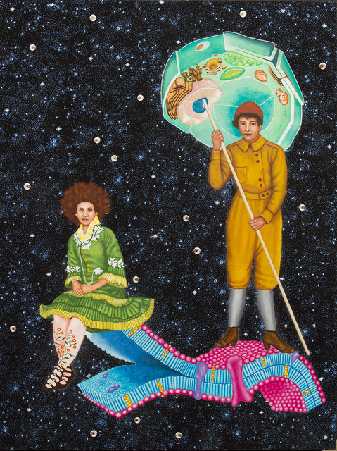 Lezley Saar, ‘Not Born Under a Rhyming Planet’, 2014, Painting, Acrylic and digital photos on fabric on board, Various Small Fires