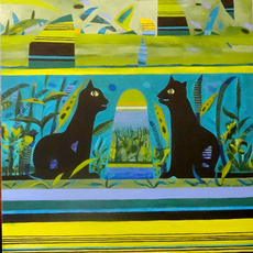 Ewa Miazek-Mioduszewska, 'Two Black Cats,' by Ewa Miazek-Mioduszewska, Acrylic on Linen Painting (2018)