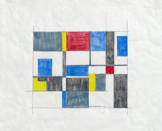Burton Wasserman, ‘Untitled Mid Century Modern Geometric Abstraction’, ca. 1960, Drawing, Collage or other Work on Paper, Graphite and color pencil on thin (tracing) paper - unframed, Alpha 137 Gallery
