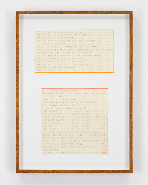 Hamish Fulton, ‘Untitled (Two Swiss Walk Texts)’, 2005-2007, Drawing, Collage or other Work on Paper, Pencil text on paper, Parafin