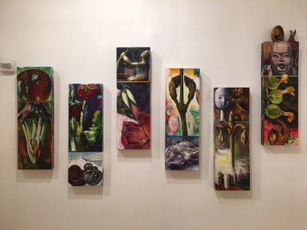 Kathleen Shanahan's pieces in "The Heat is On" exhibit at Viridian Artists gallery. Kathleen Shanahan's pieces in "The Heat is On" exhibit at Viridian Artists gallery.
