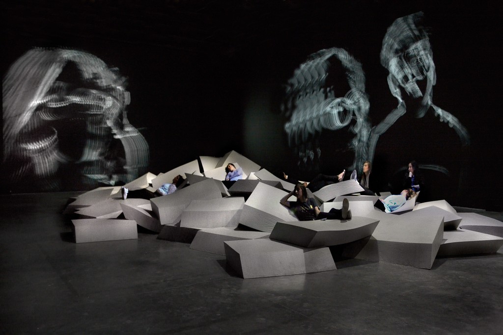 Exhibition view of Céleste Boursier-Mougenot "Acquaalta", Palais de Tokyo (24.06 – 13.09 2015). Photo: Laurent Lecat. Courtesy of the artist and Galerie Xippas, Paris; Paula Cooper Gallery, New York; Galerie Mario Mazzoli, Berlin © ADAGP, Paris 2015 Exhibition view of Céleste Boursier-Mougenot "Acquaalta", Palais de Tokyo (24.06 – 13.09 2015). Photo: Laurent Lecat. Courtesy of the artist and Galerie Xippas, Paris; Paula Cooper Gallery, New York; Galerie Mario Mazzoli, Berlin © ADAGP, Paris 2015