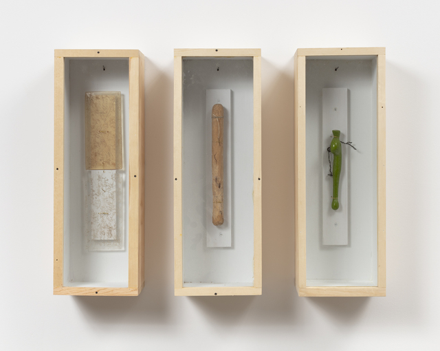 Robert Kinmont, ‘Implements (three 2)’, 1966-2018, Sculpture, Wood, glass, resin, enamel, willow, cottonwood, pine, wire in 3 parts, Alexander and Bonin