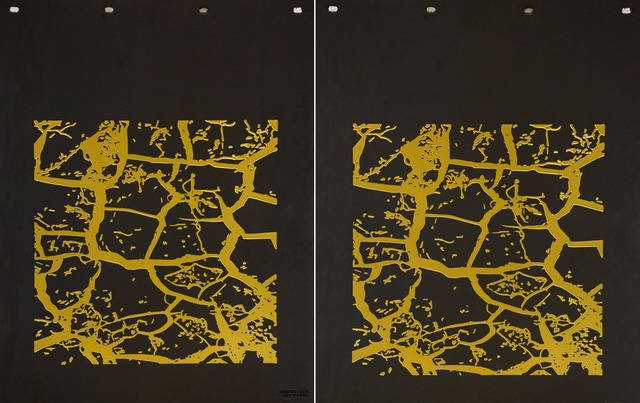 Amy O'Neill, ‘Two works: Cracked Mud Flaps’, 2014, Mixed Media, Black rubber foil printed with gold color, Friends Seminary Benefit Auction