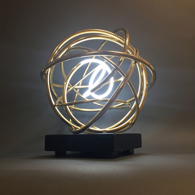 Mark Beattie, ‘ Gold Neon Orb’, 2017, Sculpture, 24ct gold plated copper, white neon and aluminium plinth, After Nyne Contemporary