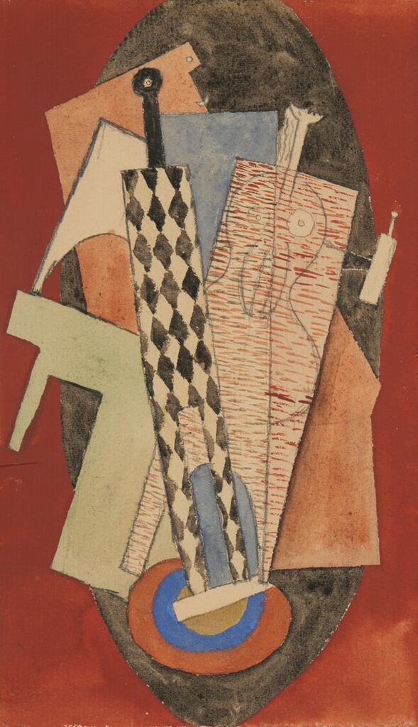 Pablo Picasso - Arlequin tenant une bouteille et femme