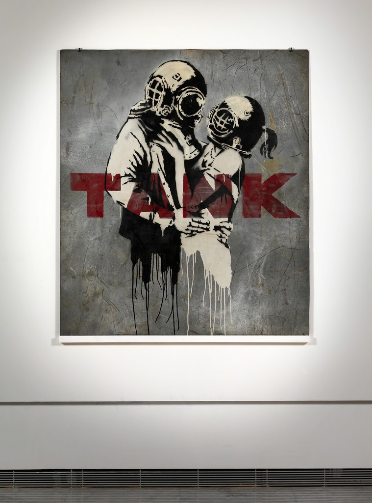 This blockbuster piece titled 'Think Tank' is on a large piece of steel. It was commissioned by the UK rock band Blur and was featured as the album cover art for their 'Think Tank' record in 2003. Image and artwork courtesy of the Folco Collection. This blockbuster piece titled 'Think Tank' is on a large piece of steel. It was commissioned by the UK rock band Blur and was featured as the album cover art for their 'Think Tank' record in 2003. Image and artwork courtesy of the Folco Collection.