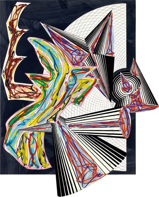 Frank Stella, ‘Then Came Death and Took the Butcher, from Illustrations after El Lissitzsky's Had Gadya (A. & K. 179)’, 1984, Print, Lithograph, linocut and screenprint in colors with hand-coloring and collage, on T.H. Saunders and Somerset papers, the full sheet., Phillips