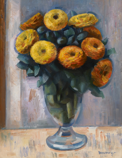 Andrew Dasburg, ‘Still Life with Zinnias’, ca. 1918, Painting, Oil on canvasboard, Gerald Peters Gallery