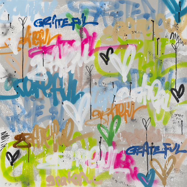 Amber Goldhammer, ‘Grateful Grateful Grateful’, 2021, Painting, Acrylic, Spray, Latex, Ink on Canvas, Ethos Contemporary Art