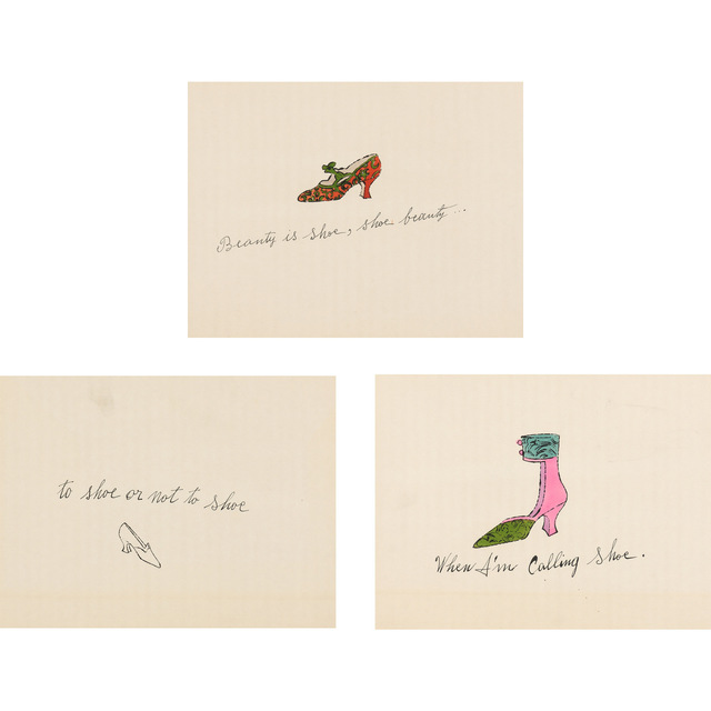Andy Warhol, ‘BEAUTY IS SHOE, SHOE IS BEAUTY; TO SHOE OR NOT TO SHOE; WHEN I'M CALLING SHOE (F./S. IV.71A, IV.74A, IV. 80A)’, circa 1955, Doyle
