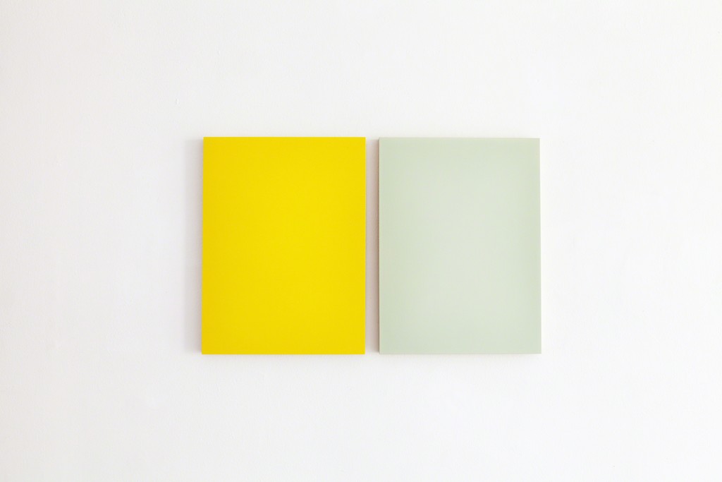 Exhibition View, DAS ESSZIMMER – space for art+: Untitled, 2017, Oil on Two Boards, 40.5 x 63cm (with split) by Eric Cruikshank Exhibition View, DAS ESSZIMMER – space for art+: Untitled, 2017, Oil on Two Boards, 40.5 x 63cm (with split) by Eric Cruikshank